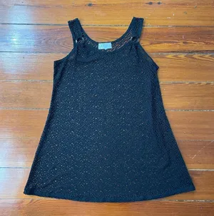 J. Valdi Black Net Crochet Swim Coverup or Layering Tank Dress 💚🎀 thumbnail 6