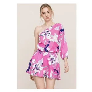 Yumi Kim Pink Floral One Shoulder Mini Dress Women’s size Small NWT‎ thumbnail 3