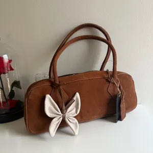 Brown genuine leather Suede Women's Bag with Bow Accent thumbnail 3