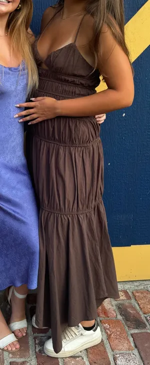 SNDYS Revolve Brown Maxi Dress Everyday Halter Tahlia Chocolate Medium thumbnail 4