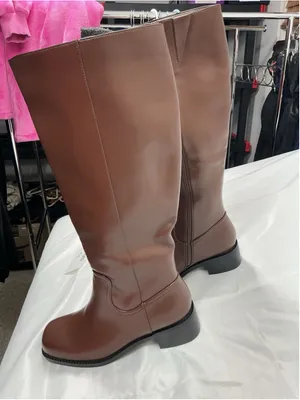 Womans New Knee High Riding Boots 6.5 Chocolate Brown Side Zip Block Heel thumbnail 3