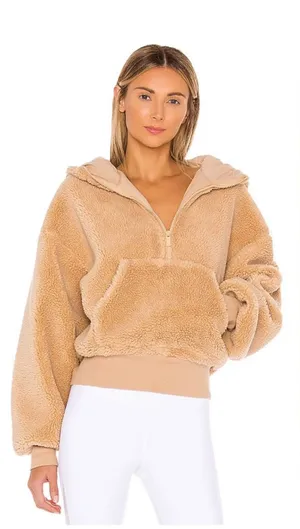 Alo Yoga Sherpa Streetside Half-Zip Hoodie Camel Large thumbnail 1