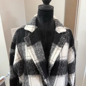 Karen Kane Plaid Fringe Jacket Black White Button Notch Collar Wool Blend S thumbnail 3