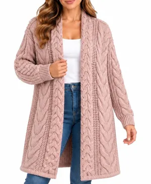 Nine West Women’s Medium Dusty Rose Cable Knit Long Open Front Cardigan thumbnail 1