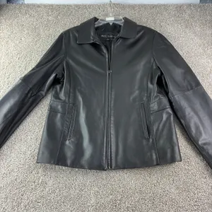 R&O by Reilly Olmes Leather Jacket Womens Large Black‎ Zip Up Minimalist Y2K 90s thumbnail 7