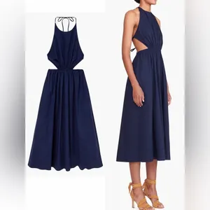 NEW Staud Vanessa Cut-out Maxi Back Tie Halter Dress in navy blue Size L thumbnail 3
