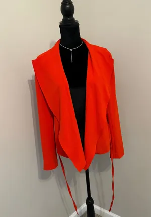 New York And Company New! Orange Belted Open Front Blazer Size L thumbnail 2
