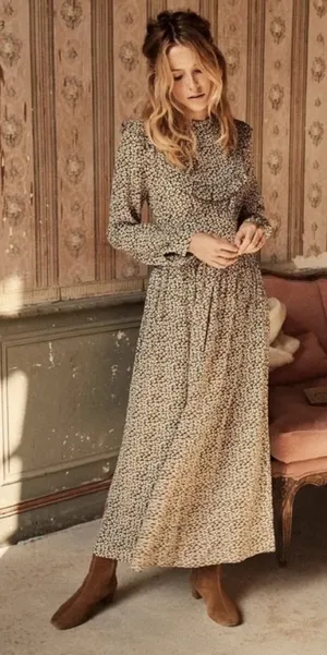 Doen Hawthorne Dress Olive Cherry Willow Floral Long Sleeve Maxi‎ Dress Size S thumbnail 1