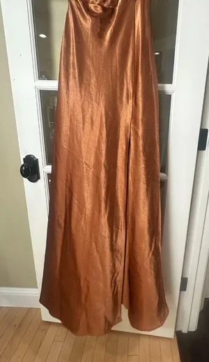 BIRDY GREY Kira copper satin 1 shoulder bridesmaid bridal maxi dress NWOT Medium thumbnail 4