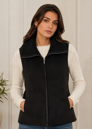 Vintage Lauren Ralph Lauren Vest Womens Small Black Faux Suede Sherpa Full Zip thumbnail 1