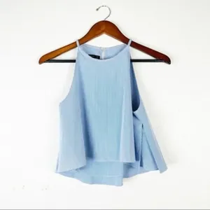 ZARA‎ BASIC Blue Striped Flowy Crop Top Halter Neck Small thumbnail 4