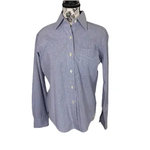 Women's Blue White Pinstripe Button Down Shirt Size 4 Long Sleeve Classic thumbnail 2