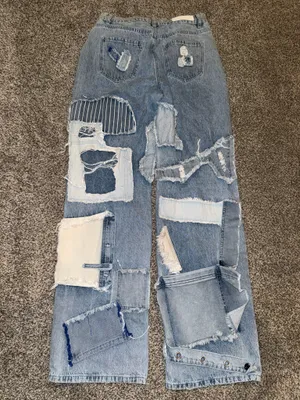 Akira Patchwork Wide Leg Jeans Size 11(W29) Blue Distressed Denim thumbnail 2