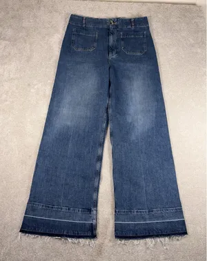 pilcro the skipper jeans 32 tall raw hem‎ Wide Leg Crop Jeans Denim (33x31) thumbnail 1