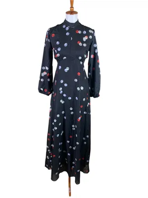 Annah Hariri Black Polka Dot Long Sleeve Maxi Dress US 6 Modest Flowy Boho thumbnail 2