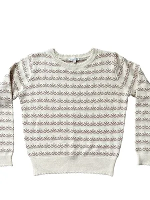 See and be Seen Fair Isle Floral Scallop Ribbed Trim Grandmacore Sweater Small thumbnail 7