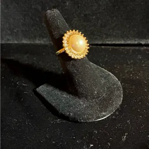 Vintage Cocktail Ring Faux Pearl Rhinestones Size 6 thumbnail 2