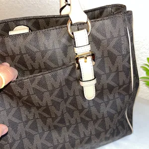 Michael Kors Dark Brown and Tan Logo Tote thumbnail 7
