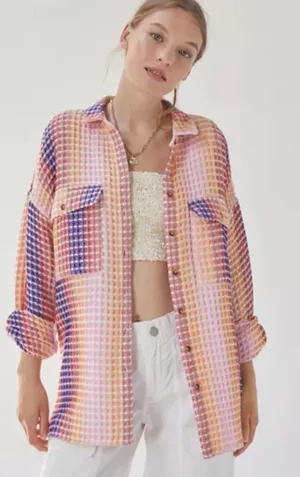 BDG Urban Outfitters Stanley Waffle Knit Long Sleeve Oversized Shirt Women’s thumbnail 1