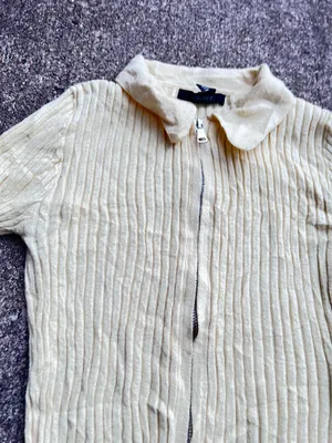 Forever 21 Ribbed Knit Zip Polo Cardigan Size S Cream thumbnail 3