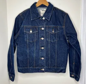 Vintage Denim Jean Jacket Dark Wash Size Large 100% cotton thumbnail 1