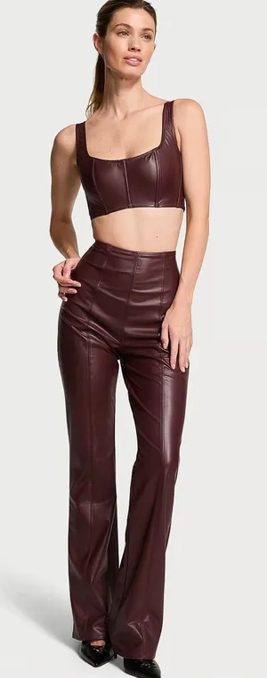 Victoria's Secret Faux Leather Mini Corset Top Lace Up, NWT, L, Burgundy Brown thumbnail 1