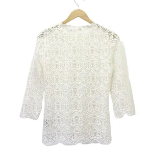 NWT Altar’d State Grace Lace Blouse Small Ivory Sheer Scalloped Romantic Top thumbnail 3