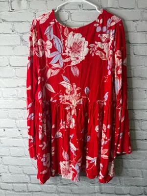 Free people Bella Red Floral V-Neck Babydoll Tunic thumbnail 8