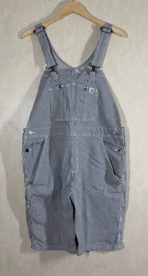Carhartt Women’s Hickory Stripe Denim Bib Overall Shorts Cotton in Blue White XL thumbnail 1