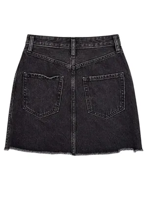 Abercrombie Zoe Black Denim Front Zip Mini Skirt 24 NWT Frayed Distressed A Line thumbnail 2