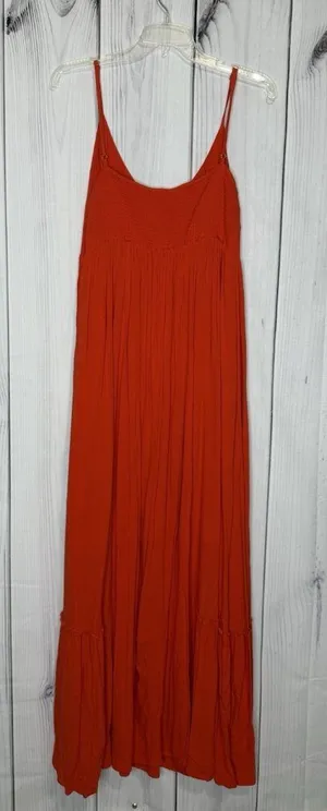 Mittoshop Sleeveless Pleated Maxi Sundress Sz L Spaghetti Straps Orange thumbnail 1