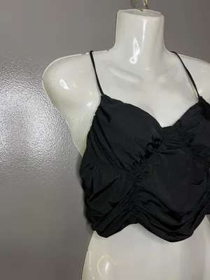 Out From Under Tank Top Womens Large Black Ruched Sweetheart Crop Cami thumbnail 2