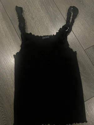 Brandy Melville black tank top with ruffled straps and hem thumbnail 3