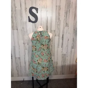 Love Chesley Mint Floral Halter Dress Flowy Sleeveless Mini Size S thumbnail 4