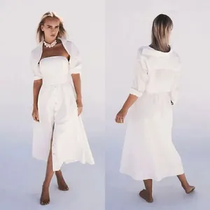 Free People Isley Long Sleeve 2-in-1 Button Down Cotton White Midi Dress XS NWOT thumbnail 2