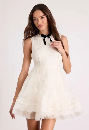 NWT LULUS | Charmaine Cream Lace Sleeveless Skater Mini Dress, XL thumbnail 1