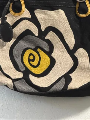 Vintage Fossil Cloth Embroidered Floral Handbag purse bag 17x13 thumbnail 2
