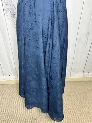 Azazie Atelier Amalie Dress Navy Blue Sz 12 Floral Jacquard Sleeveless Gown NEW thumbnail 7