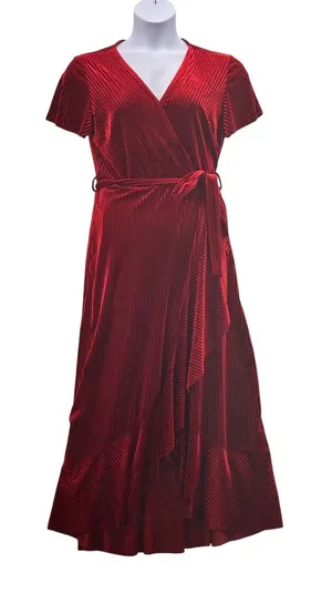 Velvet Wrap‎ Dress Red Large thumbnail 1