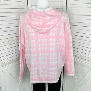 Crown & Ivy Houndstooth‎ Hooded Long Sleeve Poncho Sweater Pink White Large thumbnail 4