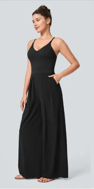 Halara Breezeful Wide Leg Jumpsuit Size Large NWT Black Pocket Quick Dry thumbnail 1