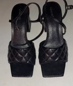 Open Edit Quilted Black Square-Toe Block Heel Sandals thumbnail 1