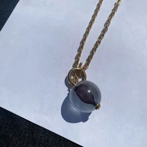 💜 Vintage Korea Stomach Organ Acrylic Sphere Pendant 24” Gold Tone Metal Chain Necklace 💜 thumbnail 3