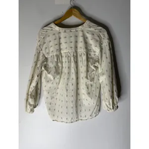 Madewell ainslee print cotton v neck top‎ cream blue size small thumbnail 2