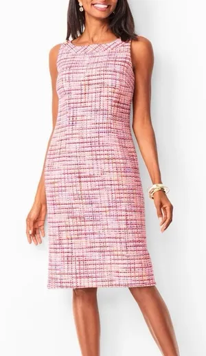 Talbots Pink Ribbon Tweed Sleeveless Shift‎ Dress Size 2 Office Preppy thumbnail 1