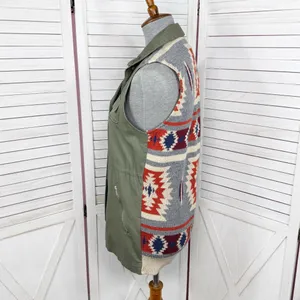 Thread & Supply Aztec Southwestern Print Knit Back Utility‎ Vest Green Small thumbnail 3