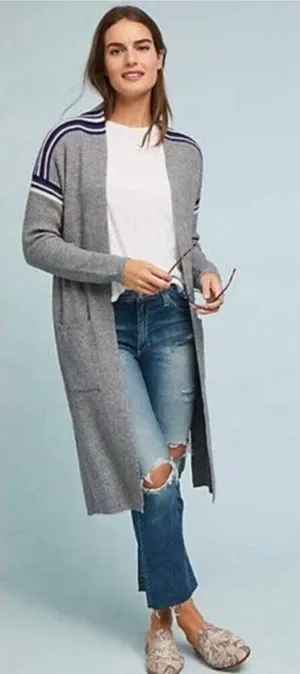 Heartloom‎ Open Cardigan Duster Sweater Grey with Stripes Size Small thumbnail 1