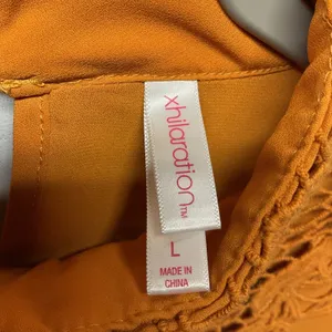 Xhilaration Womens Blouse Mustard Yellow Crochet Lace Bib Boho High Neck Large thumbnail 5