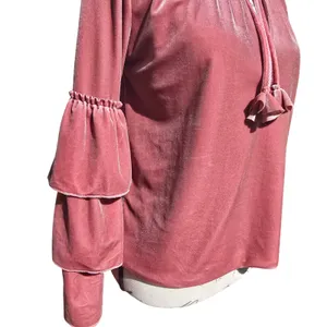 MISA‎ Los Angeles Harlow Top Dusty Rose Velvet Ruffle Sleeve Tassel Blouse Small thumbnail 4