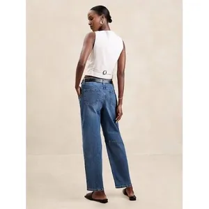 Banana Republic Mid-Rise Barrel Jean Medium‎ Wash Blue Denim 27/4 Knee Dart thumbnail 2
